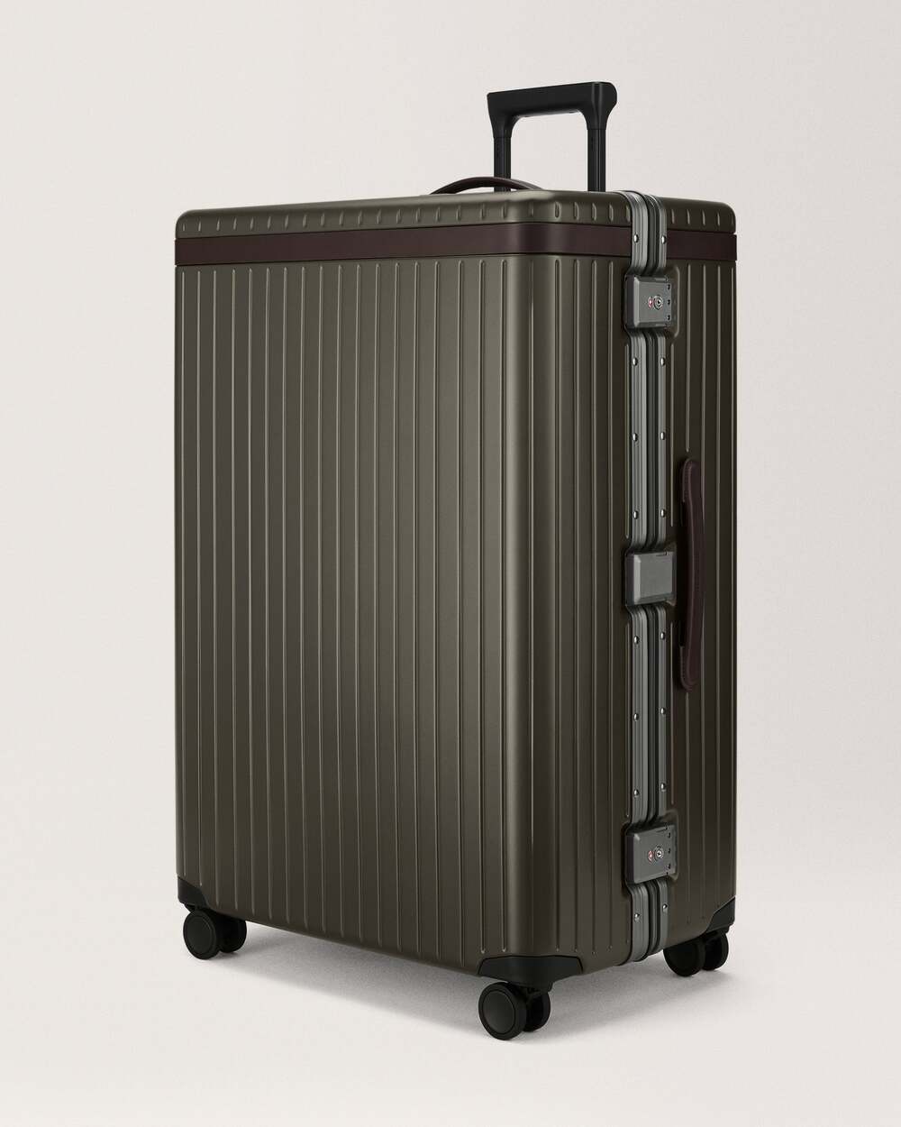 Carl Friedrik Large Check-In Hybrid Suitcase 125L Dark Olive/Chocolate NEW